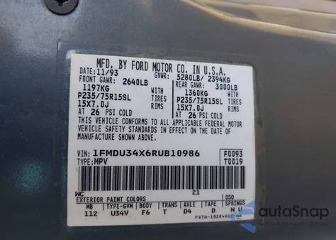 1994 Ford Explorer z USA, uszkodzony, nr VIN 1FMDU34X6RUB10986